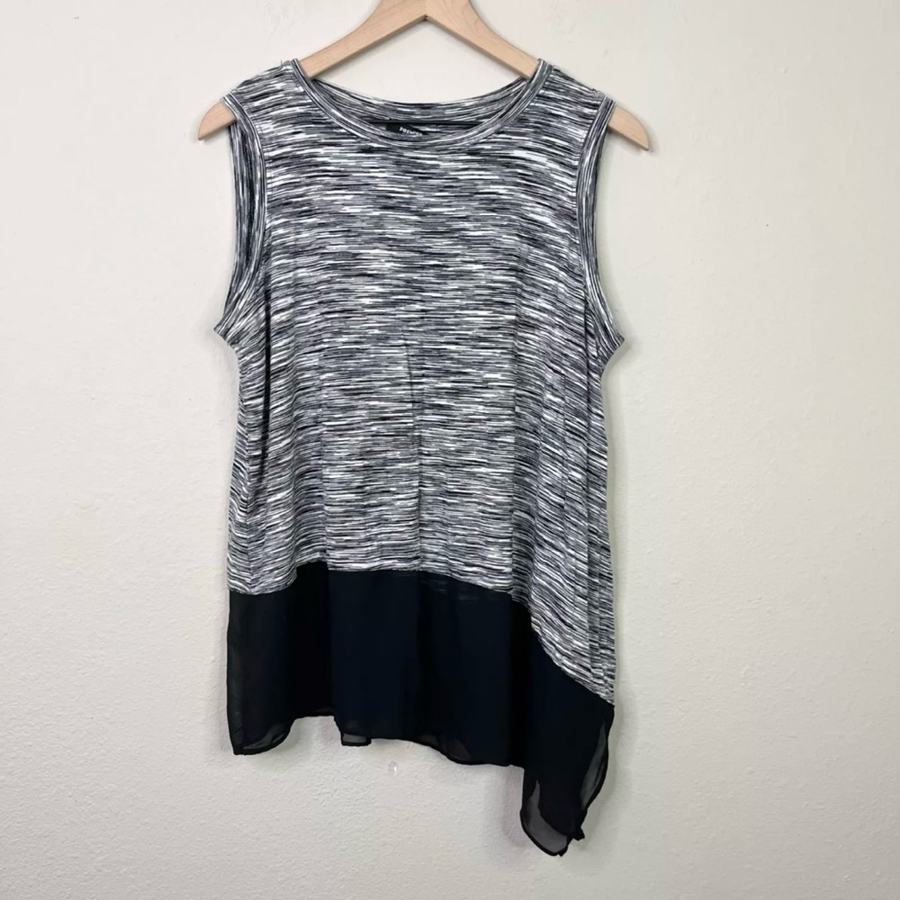 Premise Studio Black White Sleeveless Blouse Tank Asymmetrical Hem Size 2X